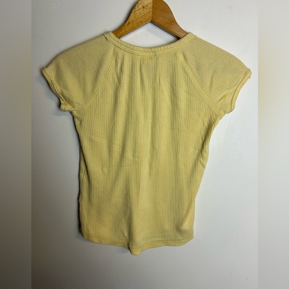 Y2K Cherokee Crop Butter Yellow Embellished Short Sleeve Top Size L Babydoll - Picture 7 of 11